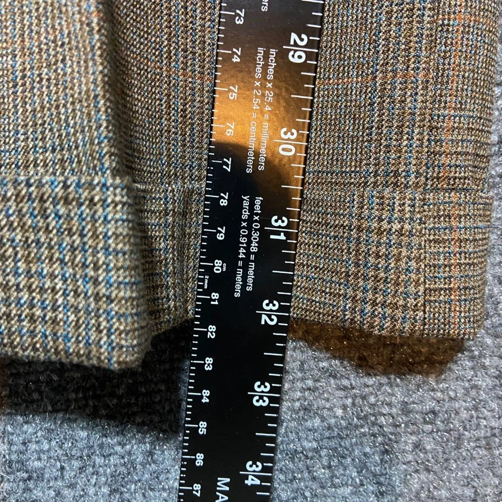 Vintage Alexanders Brown Glen Plaid Men's Suit 46L Made in Holland Trevira Wool